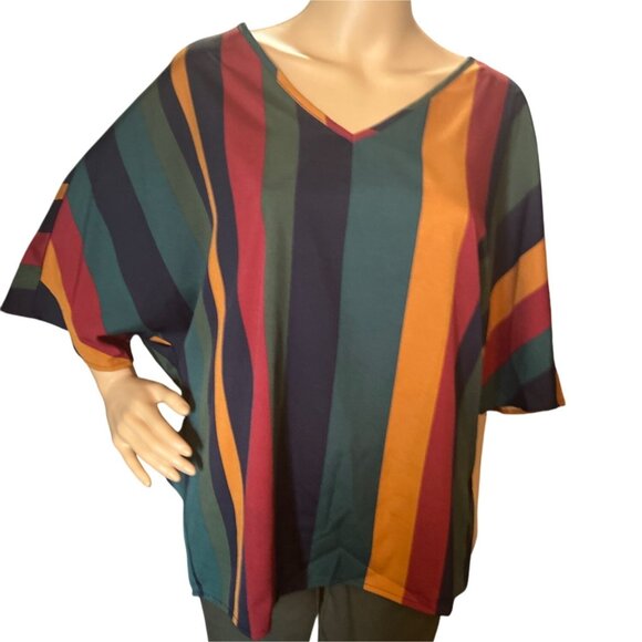 Emery Rose Oversized Striped V-Neck Short Sleeve Tunic Top Size Medium Boho Lage - Picture 3 of 6